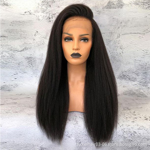 Kinky Straight Full Lace Wig Bleached Knots Human Hair Pre Plucked Yaki Hair Lace Wig with Bangs Transparent Lace Front Wigs